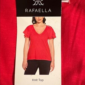 NWT Rafaella knit v neck top, red, sz L. Msrp $44.